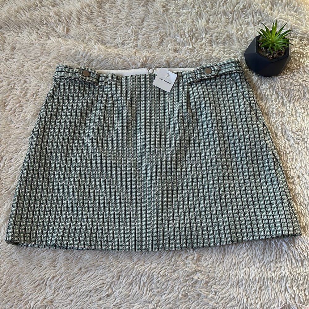 NWT Club Monaco  Green skirts Jupe Mini Tweed Plaid Preppy Academia Chic size 10